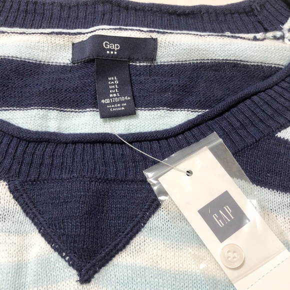 Gap Women’s Blue/White Striped Sweater with Roll-Tab Sleeves/Rolled Raw Edges- L - Picture 15 of 16
